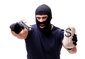 Robber wearing balaclava isolated on white