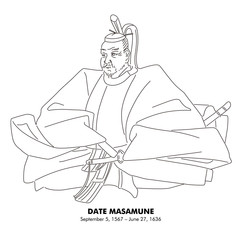 伊達 政宗（1567 – 1636）　日本の歴史　人物　線画イラスト