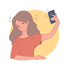 Selfie girl. Illustration of a girl taking selfie photo with a smartphone. Vector 8 EPS.