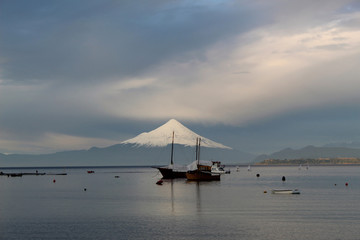 Photo of the Osorno volcano in the middle of the afternoon, Puerto Varas. Chile. 