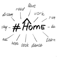 Stay home concept illustration. Black hand written text on a white background.