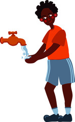 African American baby boy washes his hands