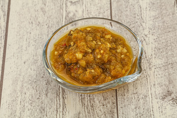 Green spicy sauce in the bowl