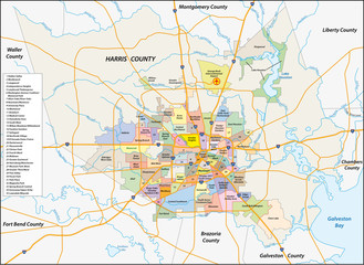 vector neighborhood map of the Texas city of Houston, United States - obrazy, fototapety, plakaty