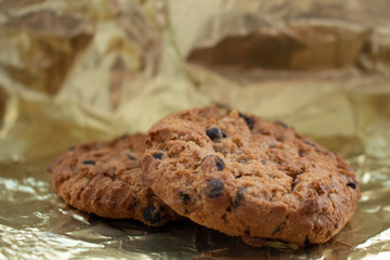 chocolate chip cookies on aluminium foil