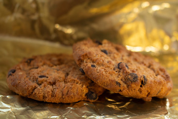 chocolate chip cookies on aluminium foil
