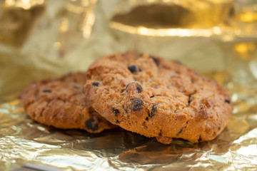 chocolate chip cookies on aluminium foil