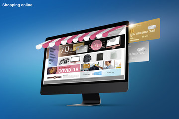 desktop website shopping online 3d illustration