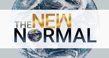 logo new normal text and world 3d illustration