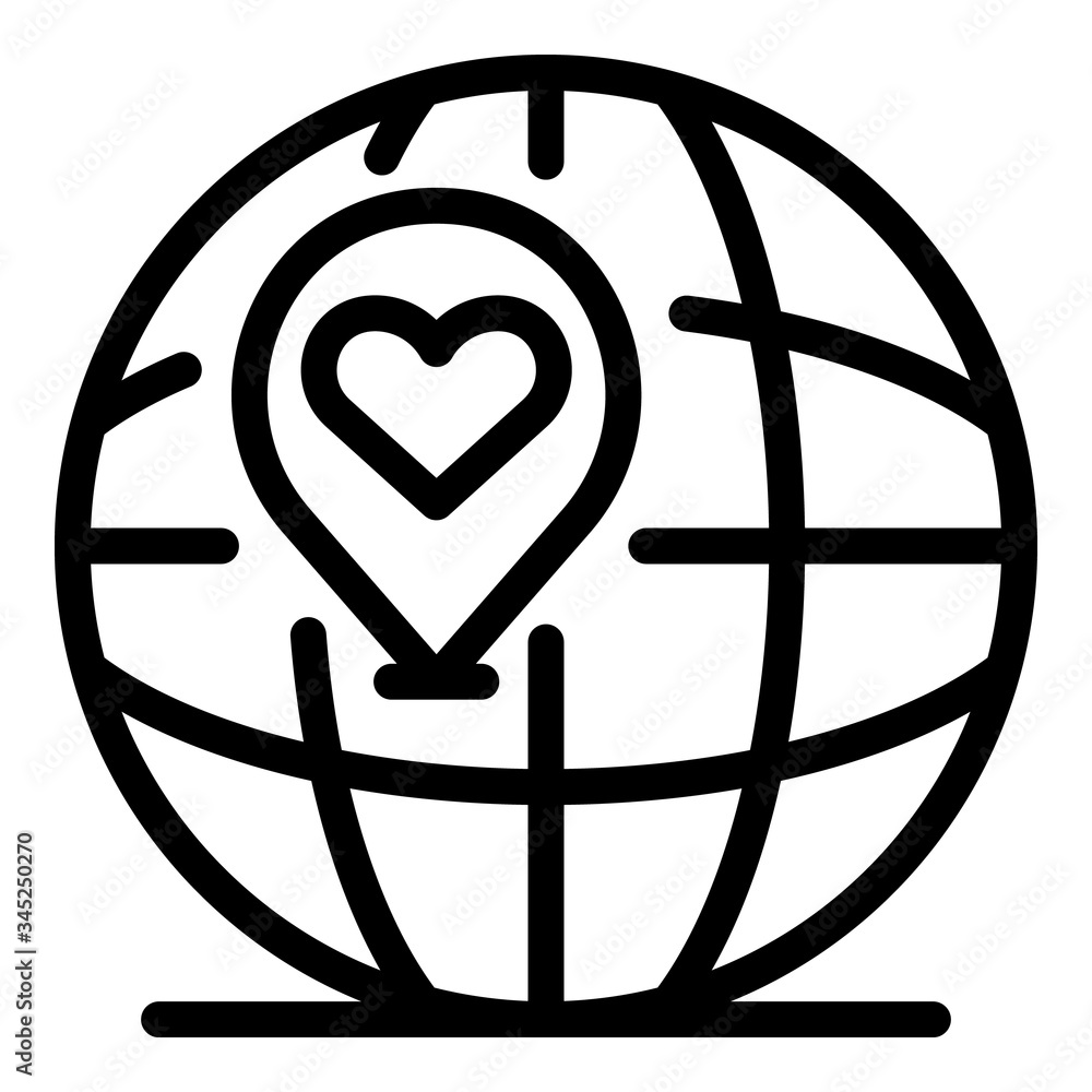 Poster heart mark on the globe icon. outline heart mark on the globe vector icon for web design isolated on