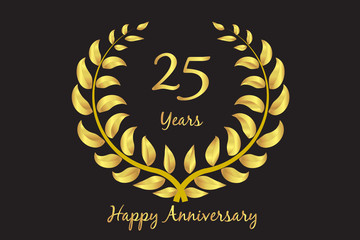 Happy 25th anniversary gold wreath laurel vector