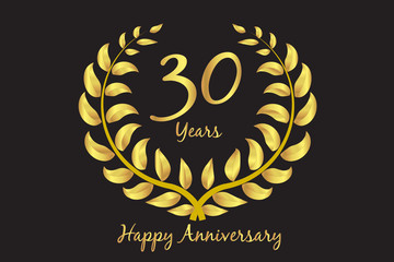 Happy 30th anniversary gold wreath laurel vector