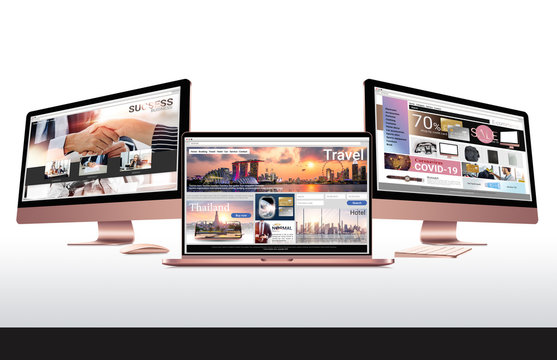 website and desktop computer 3d illustration