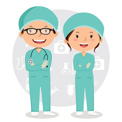 Vector Illustration of doctors with medical icons