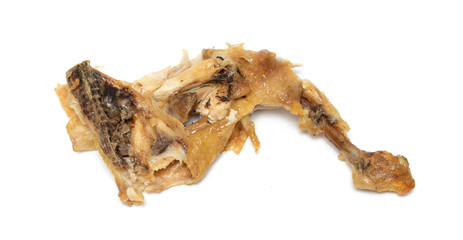 Fried chicken leg with ham on a white background.