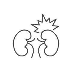 Fototapeta na wymiar Kidney pain related vector thin line icon. Isolated on white background. Editable stroke. Vector illustration.