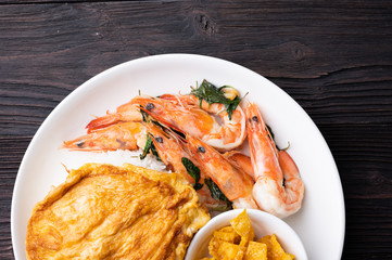 Stir fried Spicy Prawn , Thai Holy Basil With  Steamed Rice And Fried egg