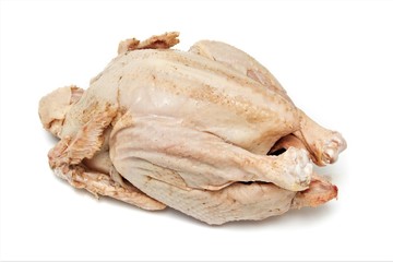 Chicken meat, chicken carcass on a white background.
