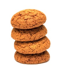 Fototapeta na wymiar Round oatmeal cookies on a white background. Nutritious foods associated with protein and fiber.