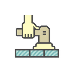 Floor sanding in construction or renovation work vector icon. That process to removing the top surfaces of a wooden floor i.e. hardwood and parquet by sandpaper with abrasive, grinder or sander tool.