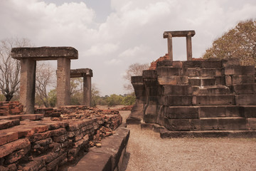 Fototapeta na wymiar Nongkoo castle is Khmer art in Korat province of Thailand.