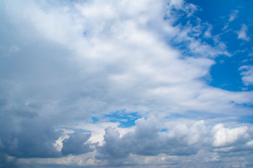 Fototapeta premium Horizontal view of a light, blue sky with white clouds. Airy, vibrant atmosphere