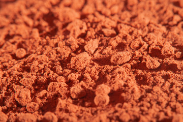 Background with sprinkled paprika at high magnification and an empty white background