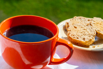 Still life breakfast of coffee and homemade muffins