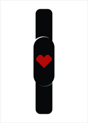 Simple minimal icon with a fitness bracelet with a heart icon. The concept is measuring the pulse, monitoring the state of the body.