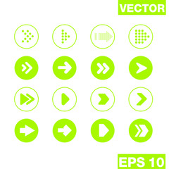 Set of green circle vector arrows. Vector Icons