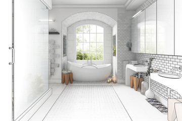 Renovation of an old building bathroom (drawing) - 3d visualization