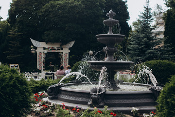 flowing water fountain in the park