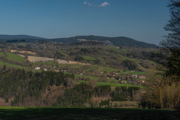 Meadows near Krkonose mountains in spring nice day