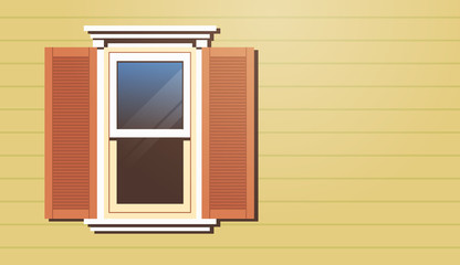 house window with shutters vintage building facade horizontal vector illustration