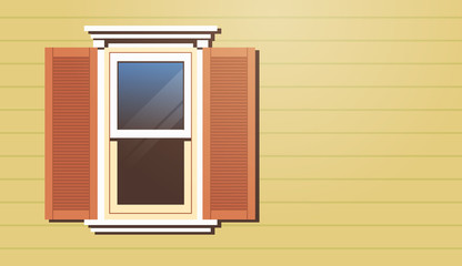 Obraz premium house window with shutters vintage building facade horizontal vector illustration