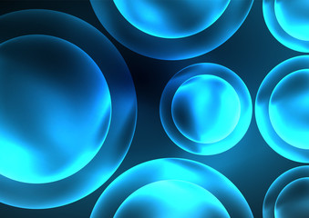 Glowing neon shiny transparent bubbles, glass circles or bio cell concept. Techno futuristic vector abstract background For Wallpaper, Banner, Background, Card, Book Illustration, landing page