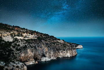 Remote island and Milky Way with Shooting star