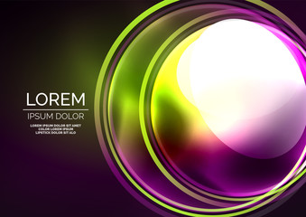 Glowing neon shiny transparent bubbles, glass circles or bio cell concept. Techno futuristic vector abstract background For Wallpaper, Banner, Background, Card, Book Illustration, landing page