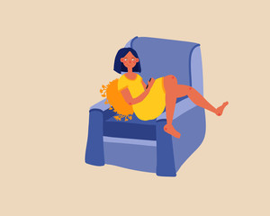 The girl is passionate about the phone, the concept of learning or working or communicating via the phone and the Internet