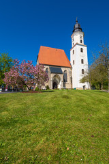 Fototapeta na wymiar Exterior view of the 15th century Catholic hall church Wallfahrtskirche Mariä Heimsuchung in Zell am Pettenfirst, Oberösterreich, Austria