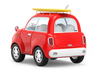 car trip with surfboard back