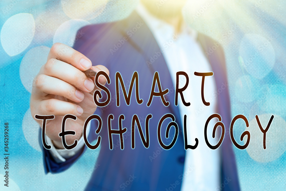 Poster handwriting text smart technology. conceptual photo gadgets or device that has a built in computer o
