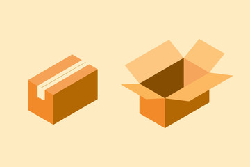 Illustration of isometric box in closed and opened condition.