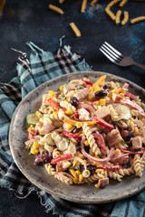 Fusilli pasta salad with smoked turkey