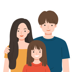 Happy Family staying together. Happy Family with Dad, mom and daughter together. Vector illustration in cartoon style