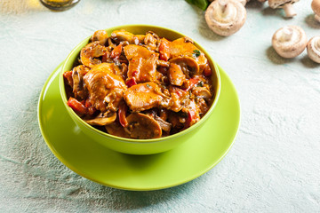 Fresh turkey ragout with mushrooms