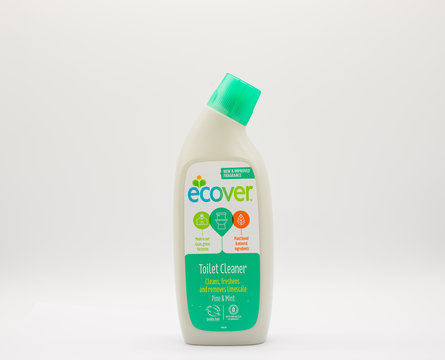 Ecover branded alternative toilet cleaner in recyclable plastic bottle and cap. Scarse due to Corona Virus. Covid-19