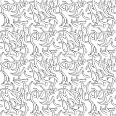 Cotton fabric seamless abstract pattern chaotic curved strokes with outline on white background. Vector image