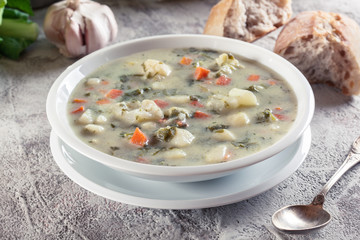 Vegetable soup with ingredients cauliflower