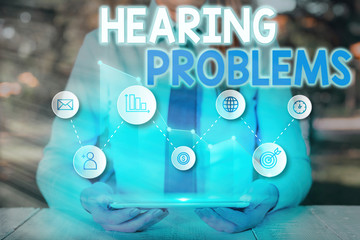 Conceptual hand writing showing Hearing Problems. Concept meaning is partial or total inability...